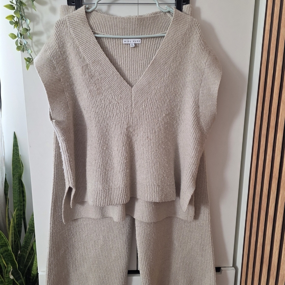 Miou Muse Sweaters - Cozy Beige Knit Sweater and Pants Set